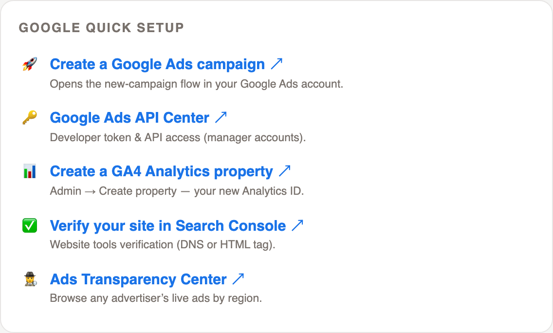 The whole Google setup checklist, on one screen