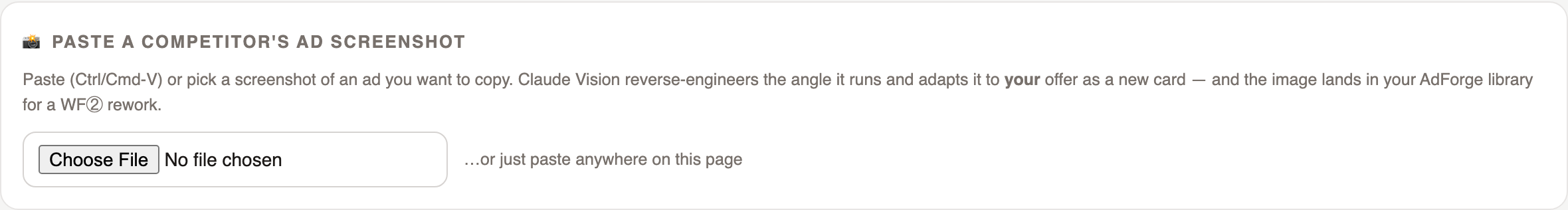 Paste a competitor’s ad — steal the angle, not the ad