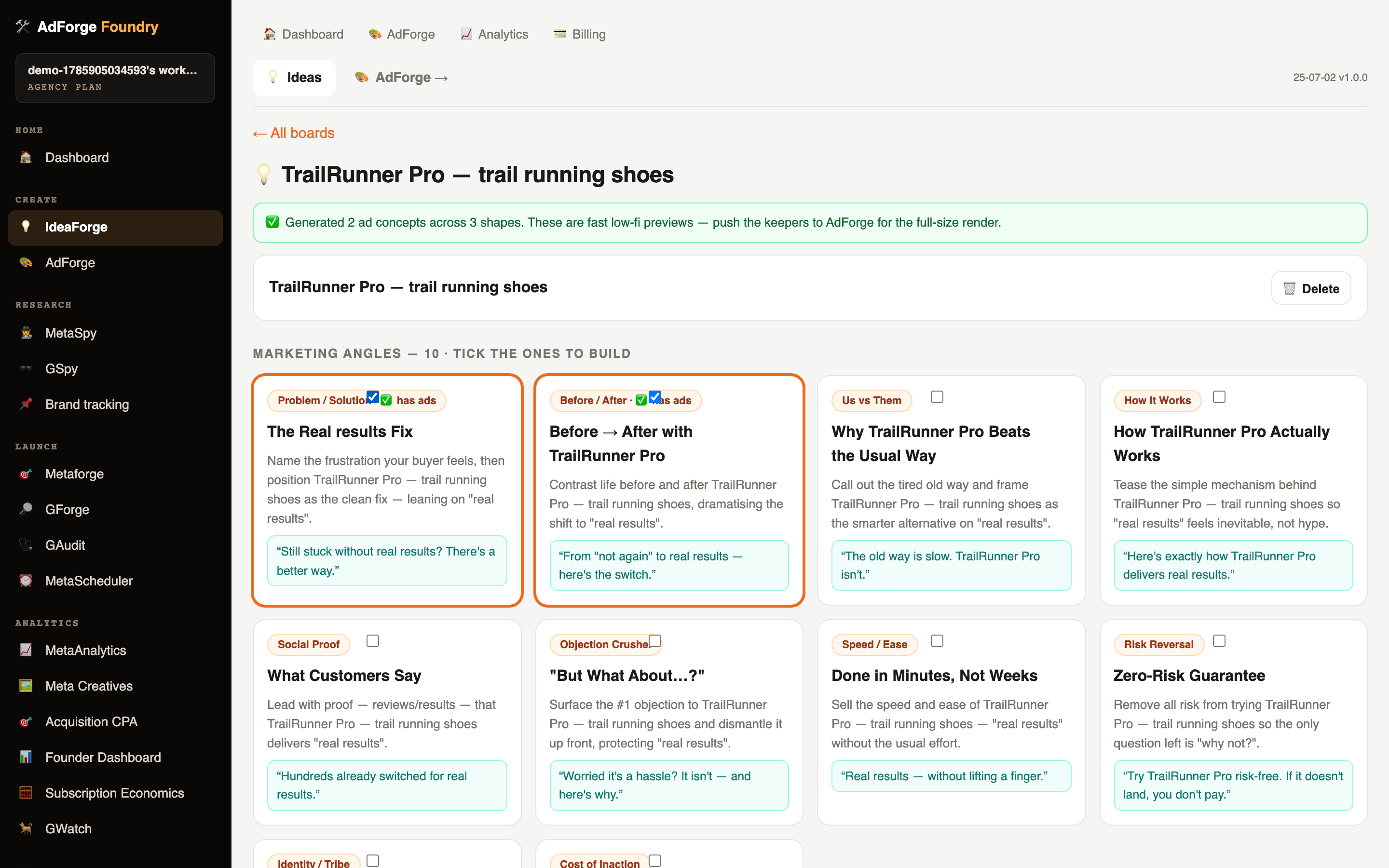 From product URL to 10 ad angles