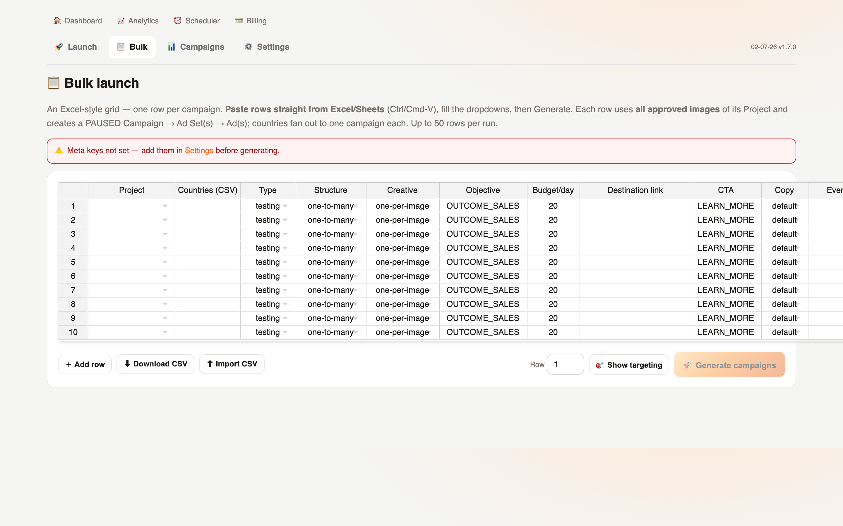 An Excel grid that launches campaigns