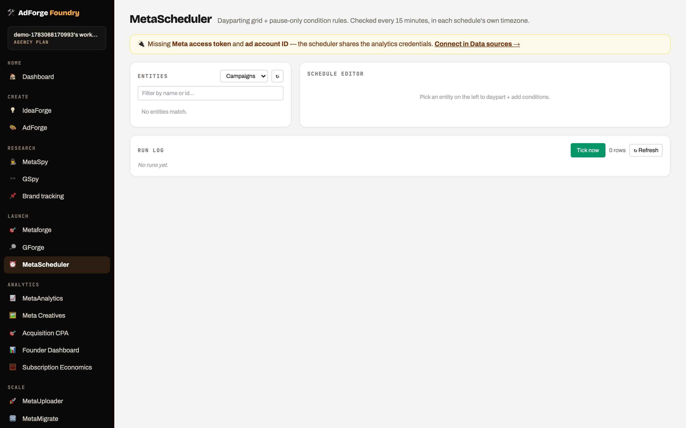 MetaScheduler — Dayparting & guardrail rules for Meta ads (real product screenshot)