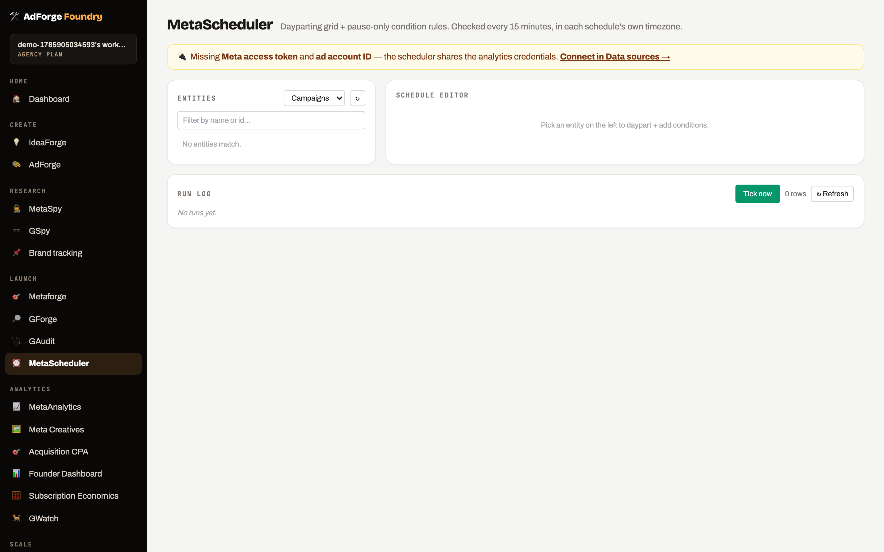 MetaScheduler — Dayparting & guardrail rules for Meta ads (real product screenshot)